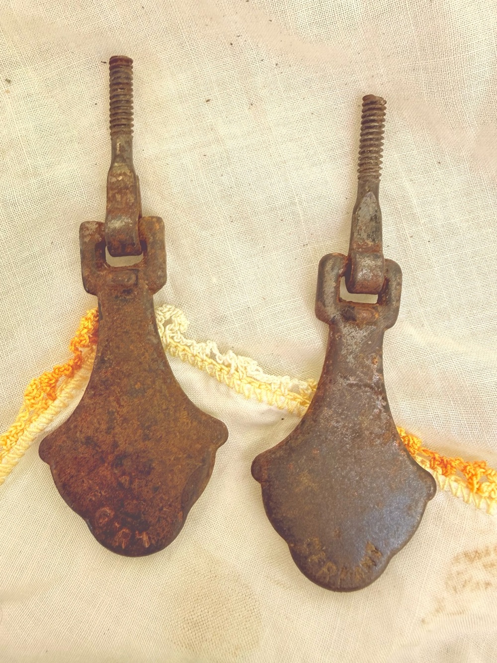 Antique German Heavy Cast Metal Drawer Pulls (Pair) - Picture 5 of 9